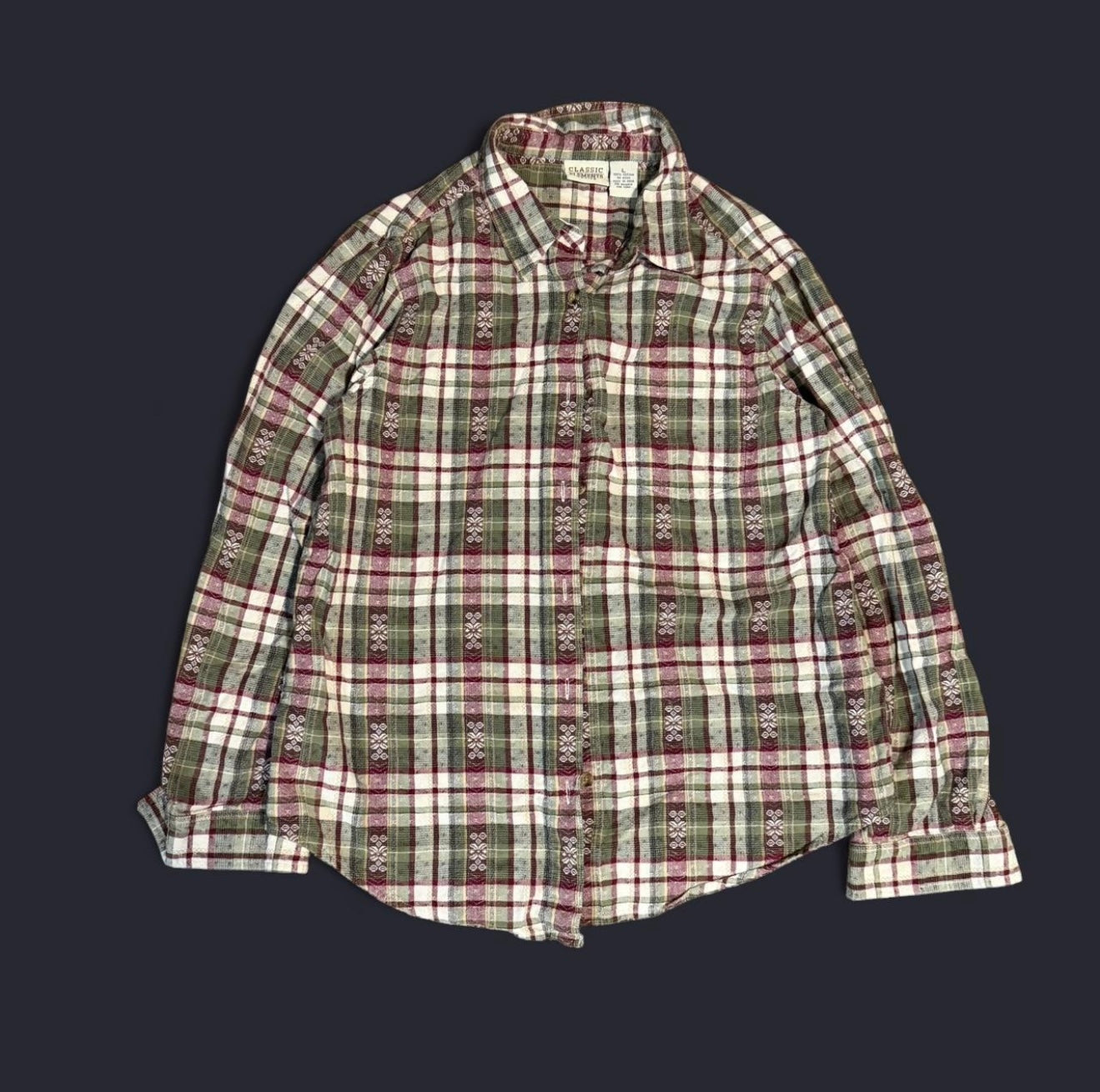 Classic Elements Green & Pink Unique Print Button Up