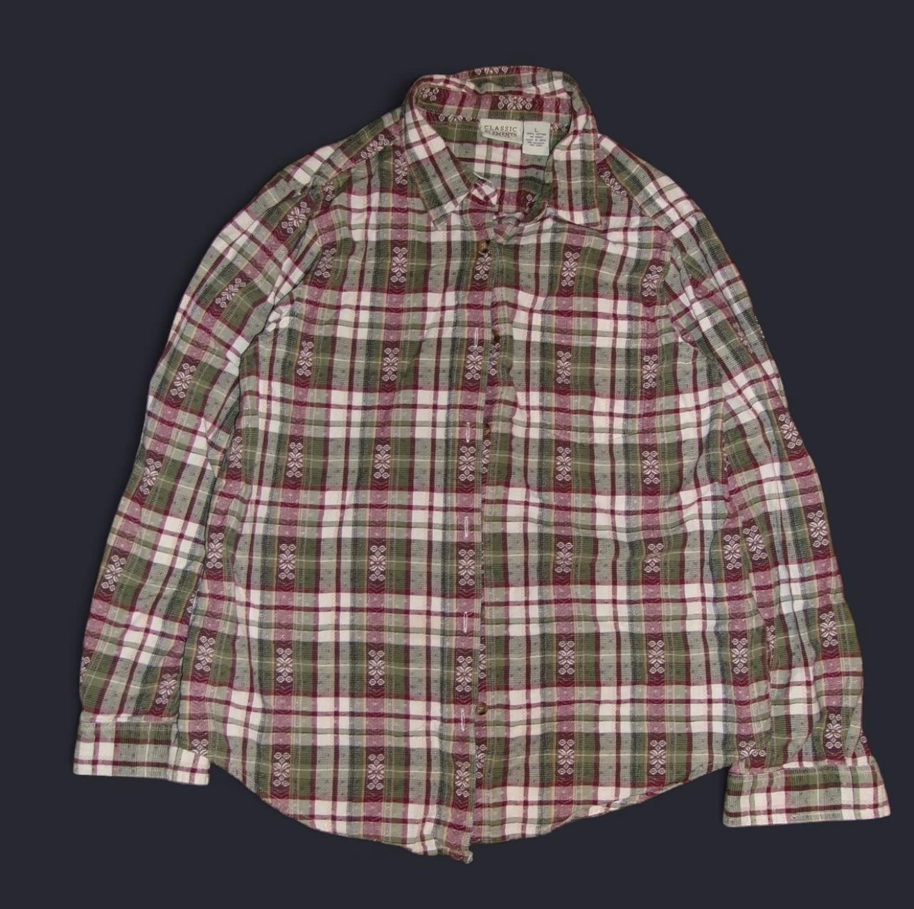 Classic Elements Green & Pink Unique Print Button Up