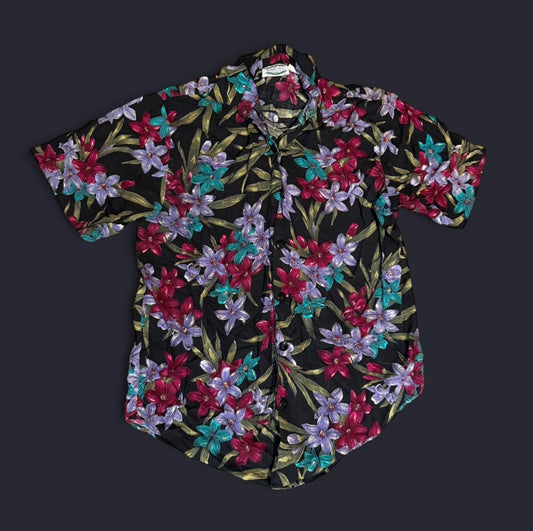 Retro 80’s Floral Print Button Up