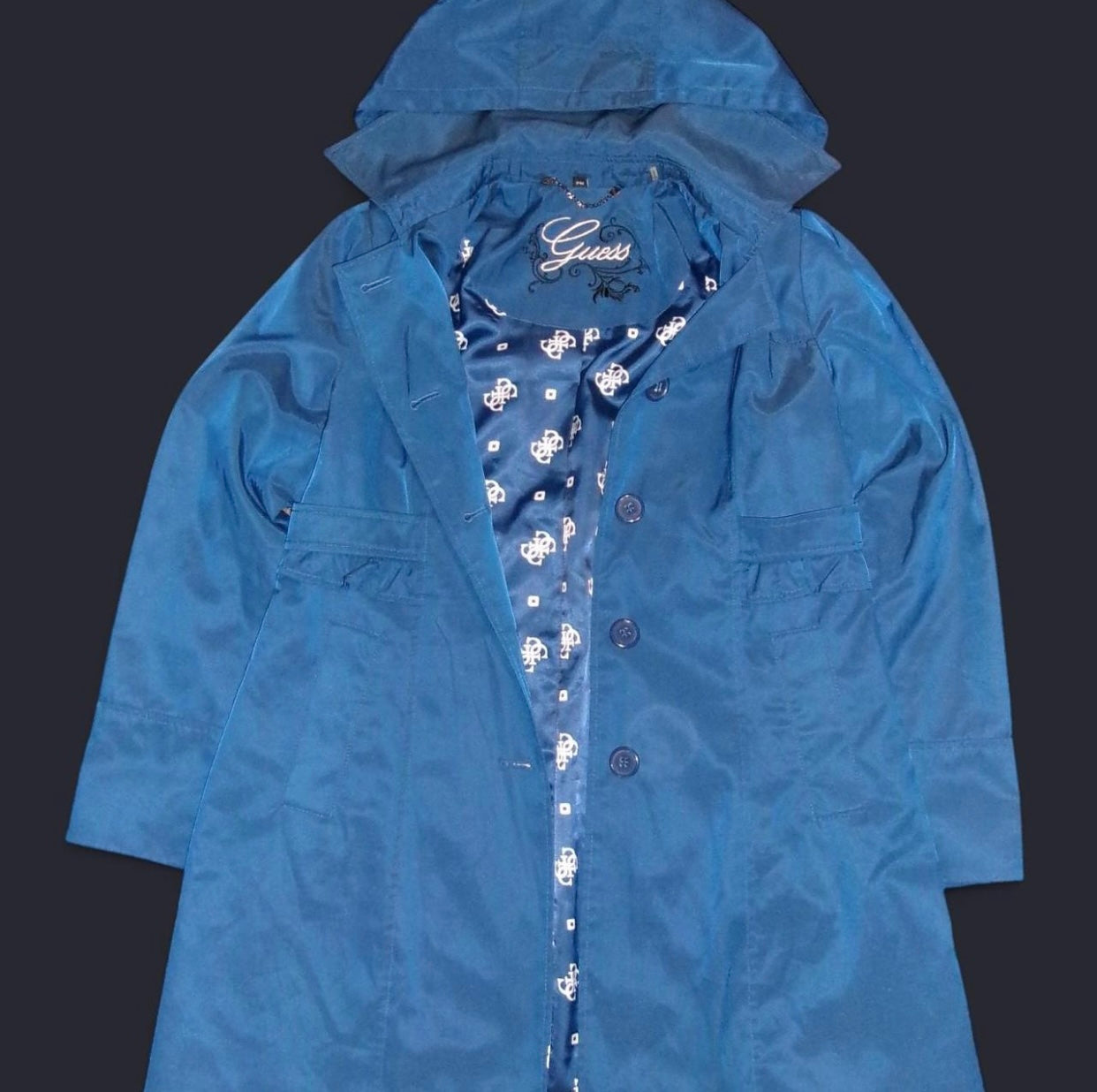 Guess Blue Trench Coat w Detachable Hood