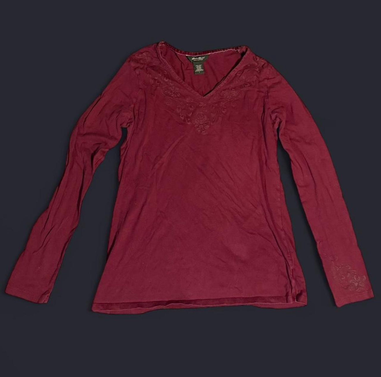 y2k Eddie Bauer Long Sleeve Top with Floral Embroidery