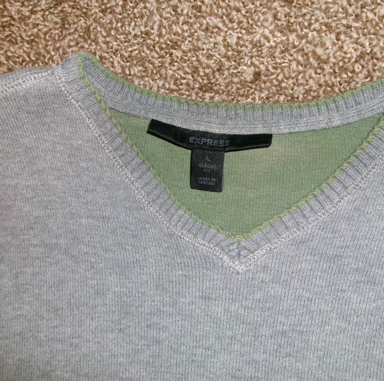 Express V-Neck Sweater with Green Interior