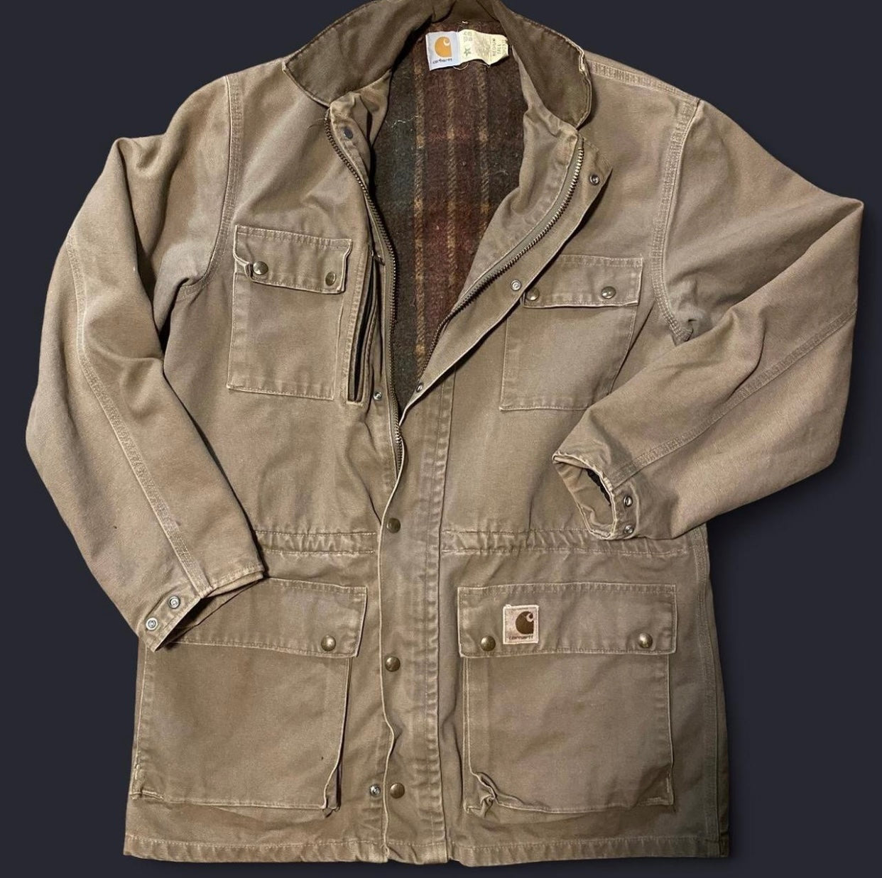 Vintage 90’s Long Carhartt Flannel Lined Coat