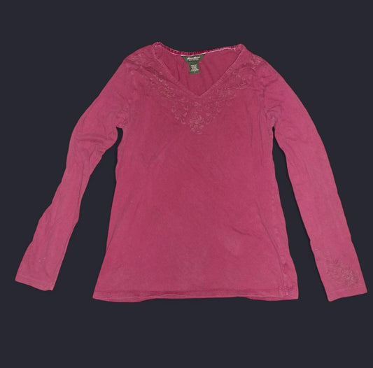 y2k Eddie Bauer Long Sleeve Top with Floral Embroidery