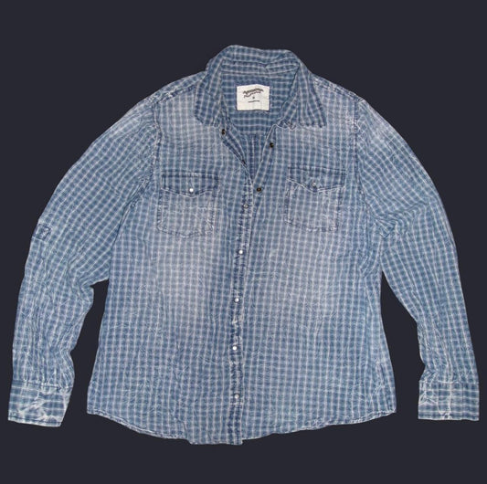 Retro Textured Denim-like Arizona Pearlsnap Button Up