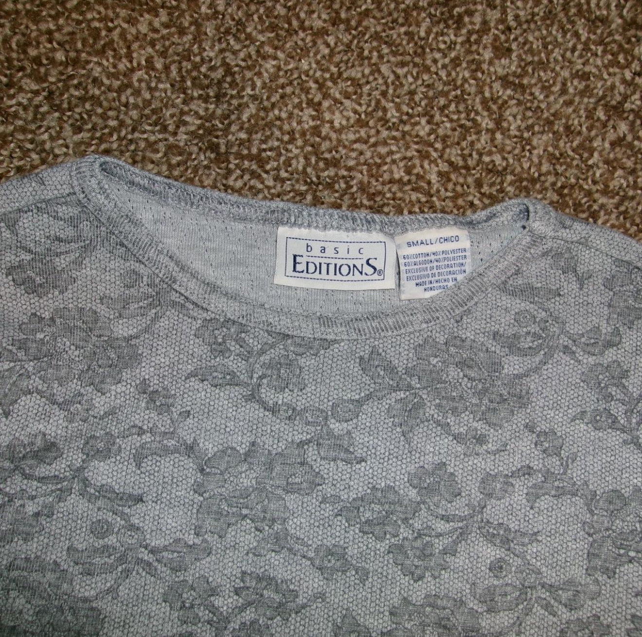 y2k Grey Basic Editions Floral Long Sleeve