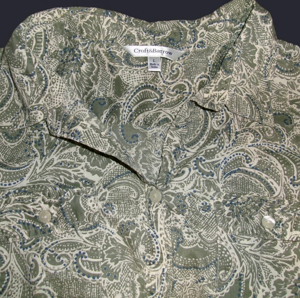 Retro Paisley Print Croft & Barrow Button Up with Tie Up Sleeves