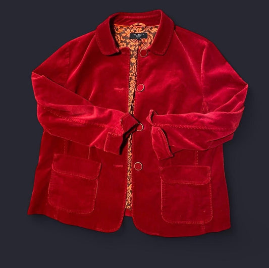 Red Corduroy Print-Lined Button Up Jacket